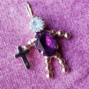 Mutter lila Geburtsstein Monat goldfarben Charm Sohn christliches Kreuz Anhänger PE2 - Bild 1 von 11