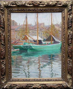 ROLAND STRASSER JAKARTA MARINE OIL PAINTING INDONESIA BUGIS BOATS ART - Picture 1 of 10