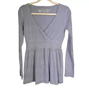 VS Tee Shop Womens Sz M Gray Blue V Neck Long Sleeve Shirt 100% Cotton - Picture 1 of 8