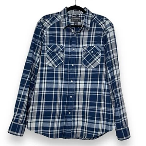 American Rag Cie blau kariertes Langarm Western Hemd Perlen Druckknöpfe Herren Large - Bild 1 von 6