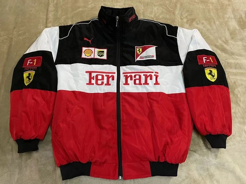 Adult F1 Vintage Racing Jacket Ebroidered Cotton Padded Ferrari Jacket White Cover