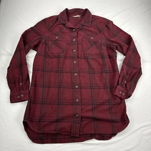 Women's Duluth Trading Co Red Plaid Flannel Shirt Long Roll Up Sleeve HEAVY WEAR - Picture 1 of 12