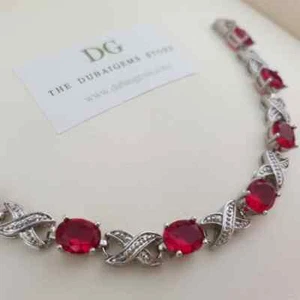 Brazalete rojo rubí y diamante creado viene en caja de pulsera de cuero - Imagen 1 de 4