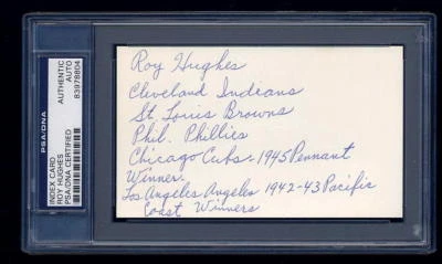 ROY HUGHES SIGNED INDEX CARD MINT PSA/DNA AUTOGRAPHED 1943 LOS ANGELES ANGELS - Image 1 of 2