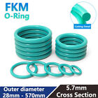 5.7mm Cross Section Green (FKM) Fluorine Rubber Seals O Rings 28mm - 570mm OD