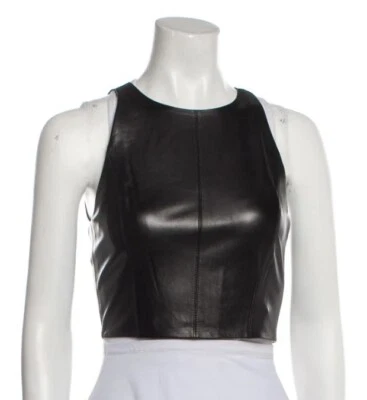 Top corto Alice + Olivia cuero negro cuero cordero encaje espalda talla 8 Foto 1 de 4