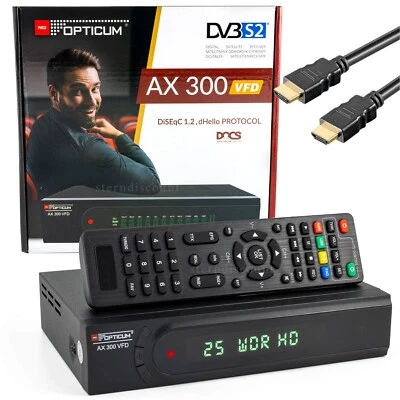 OPTICUM Ricevitore satellitare digitale HD Full HDTV DVB-S2 1080p USB HDMI+ SCART AX300 VFD