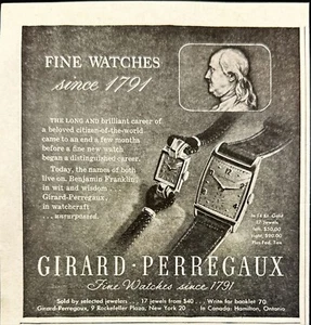 1946 Girard Perregaux Fine Watches Benjamin Franklin Vintage Print Ad - Bild 1 von 6