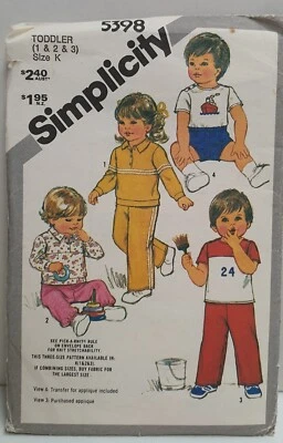 Simplicity Pattern 5398 c1981 Cut Size 3 (1&2) Toddlers Pullover Top Pants Short - Image 1 of 4