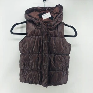 gap kids girl vest size XS brown quilted full zip hooded winter outdoor pockets - Picture 1 of 8