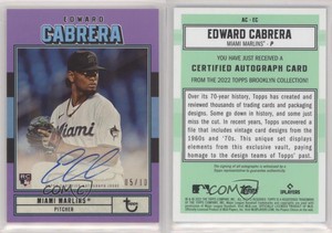 2022 Topps Brooklyn Collection Purple /10 Edward Cabrera #AC-EC Rookie Auto RC