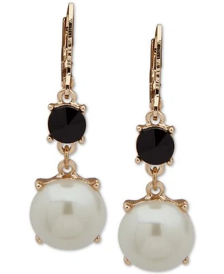 Pendientes colgantes Anne Klein 259185 para mujer con piedras y perlas de imitación en tono dorado Foto 1 de 2