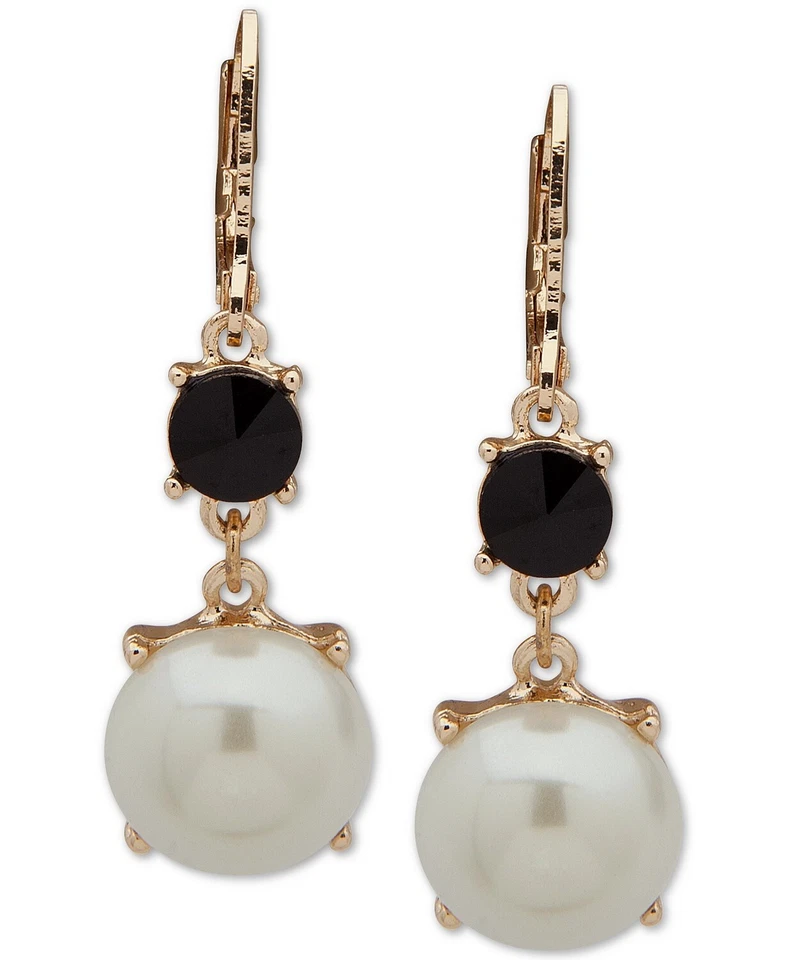 Anne Klein 259185 Womens Gold-Tone Stone & Imitation Pearl Drop Earrings - Image 1 of 2