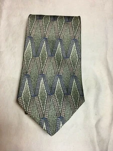 Via Manzoni Green Blue Brown Geometric Tie Imported 100% Silk - Imagen 1 de 6