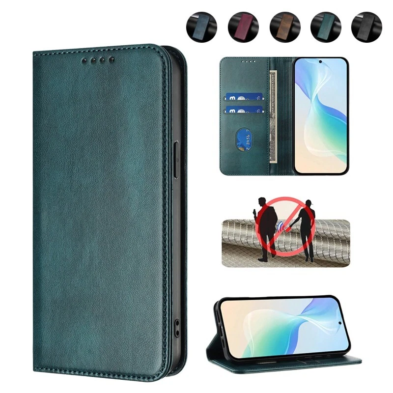 Genuine Leather Wallet Case Magnetic Flip Cover for OnePlus 8T/9/10 Pro/11/12/13 - Image 1 of 4