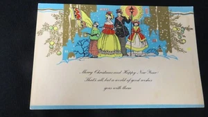 Vintage Art Deco Caroling Christmas Card c. 1920s unsigned - Picture 1 of 2