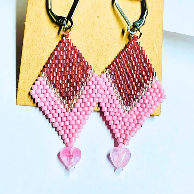 Висячие серьги в форме розового сердца с бриллиантами - Изображение 1 из 2