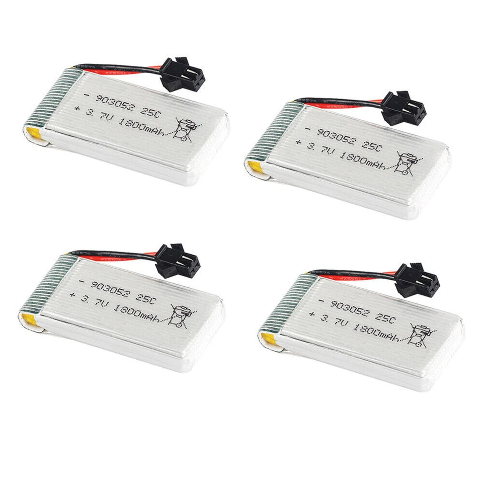 4PCS 3.7V 1800mAh Lipo High Rate Battery 903052 SM plug+USB Charger For drone RC - Image 1 of 4