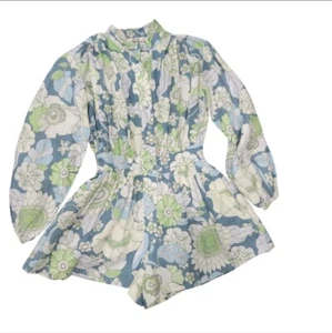 Guess 100% Leinen All Over Blumen lange Puffärmel Shorts Strampler Gr. S - Bild 1 von 12