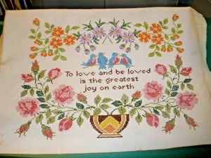 Vintage Finished Cross Stitch Piece To Love and Be Loved is Greatest Joy 16"x22" - Picture 1 of 4