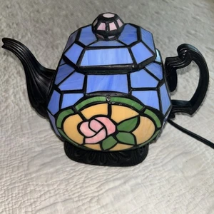 Vintage Tiffany Style Stained Glass Teapot Accent Lamp, Tea Pot, Cheyenne, Works - Picture 1 of 4