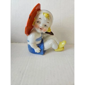 Vintage Ceramic Girl Figurine with Umbrella Beach Decor Cute Collectible - Picture 1 of 5