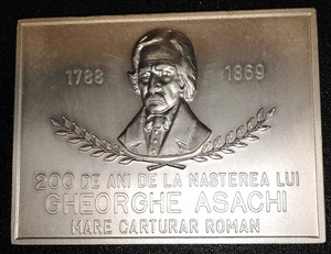 ROMANIA MEDAGLIA PLACCA COMM. GHEORGHE ASACHI 1788/1869 SOC. NUM. ROM. s. BIRLAD - Foto 1 di 2