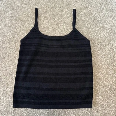 Camiseta sin mangas Express Bleu negra tejida a rayas correas de espagueti talla M para mujer Foto 1 de 4