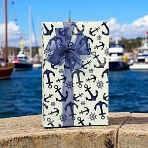 BLUE INDIGO ANCHORS Print Design 24" Gift WRAPPING Paper Choose Length Amount  - Picture 1 of 2