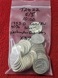 Picker's Delight Tasche 37x UNC/BU 1953-D 90% Silber Washington Quarters #T2822 - Bild 1 von 3