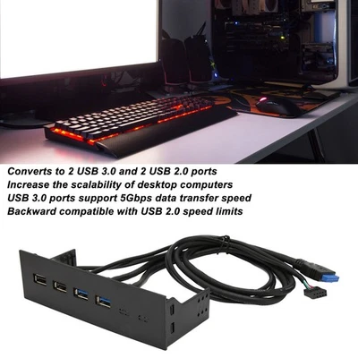 5.25in USB 3.0 Front Panel Hub 4 Ports 5Gbps High Speed 19pin USB Front Pan - Bild 1 von 4