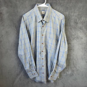 Peter Millar Shirt Men XL Gray Blue Plaid Cotton Long Sleeve Button Up - Picture 1 of 11
