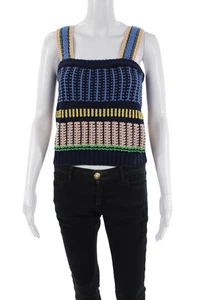 Veronica Beard Womens Cotton Crochet Square Neck Tank Top Blue Multi Size M - Picture 1 of 6