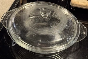 Vintage Libbey Glass Pie Plate & Lid Ribbed Banded 10" Clear No Chips Or Cracks - Picture 1 of 15