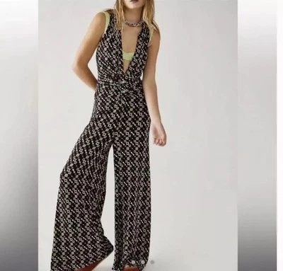 Комбинезон с бретелью через шею Free People Shayla цельный широкий на пуговицах средний богемное Z5 - Изображение 1 из 4