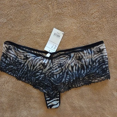 NWT Chantelle Hipster Thong Panties Size Large Lace Zebra Print Black White 8726 - Image 1 of 4