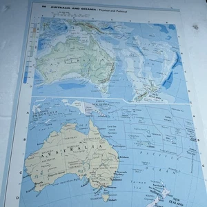 1992: Map of Australia & Oceania Physical Political PCW #86 vintage old print - Picture 1 of 5