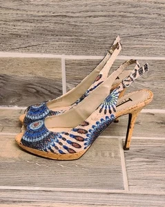 "Zapato J. Renee con cordones talla 8,5 M azul diseño tipo pavo real tacón de 4""" - Imagen 1 de 12