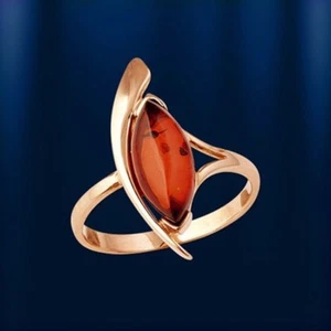 Solid rose gold 585 /14k Amber ring different sizes NWT - Picture 1 of 3