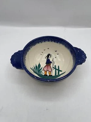 Cuenco de cerámica artística vintage Quimper Herriot Francia asas pequeñas firmado  Foto 1 de 4