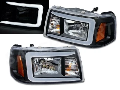 Pair Black 1pc Style Headlights w/ LED C-Bar for 2001-2011 Ford Ranger - Image 1 of 3