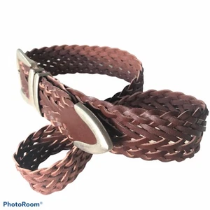 Woven Braided Bonded Leather “Silver” Buckled Belt With “Silver”Guide/end Cap - Picture 1 of 5