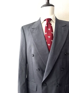 Burberry Prorsum Vintage Double-Breasted Suit Jacket 41R Charcoal Windowpane USA - Picture 1 of 10