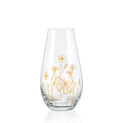 Vase Dekovase Wild Flowers Kristallvase mit gold Gravur Schmetterling Bohemia - Bild 1 von 2