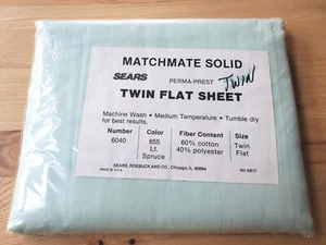 VTG SEARS Matchmate Solid Light Spruce Green Twin Flat Bed Sheet Perma Prest New - Picture 1 of 2