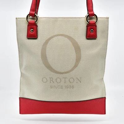 OROTON red leather and canvas logo tote ladies handbag - fantastic condition - Image 1 of 4
