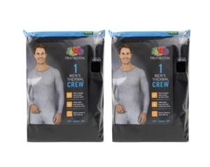 Thermal CREW Top Waffle Base Layer Black FRUIT of the LOOM Men’s Large 2-Pack - Picture 1 of 4