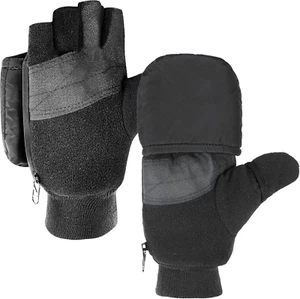 2 Pairs Ice Fishing Gloves Convertible Mittens Flip Fingerless Mitt Winter Black - Picture 1 of 1