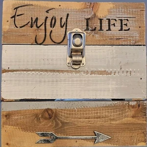 SWEET BIRD Wooden Wall Art Sign “Enjoy Life” Note Holder Farmhouse Rustic 8"L - Picture 1 of 6