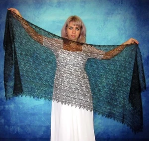Black warm long scarf, Russian shawl, Orenburg wool wrap, Mourning cover up,Cape - Picture 1 of 6